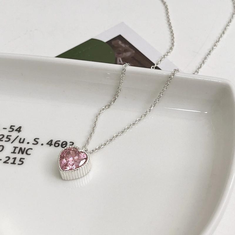 SHANICE S925 Love Necklace Pink Zircon High-end Clavicle Chain