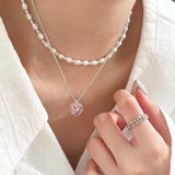 SHANICE S925 Love Necklace Pink Zircon High-end Clavicle Chain