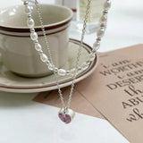 SHANICE S925 Love Necklace Pink Zircon High-end Clavicle Chain