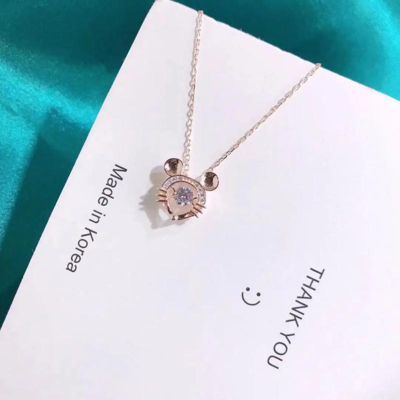 925 Silver Lucky Rat Pendant Necklace with Zircon Ashake Mouse