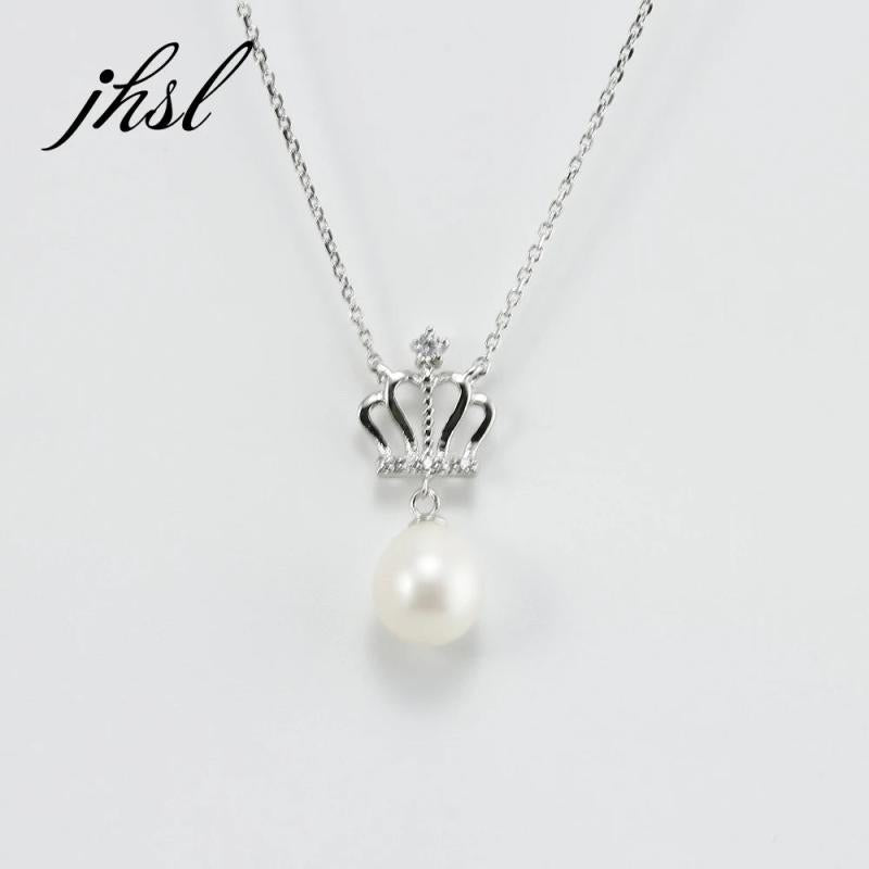 925 Silver Crown Pearl Necklace Pendant for Women
