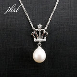 925 Silver Crown Pearl Necklace Pendant for Women