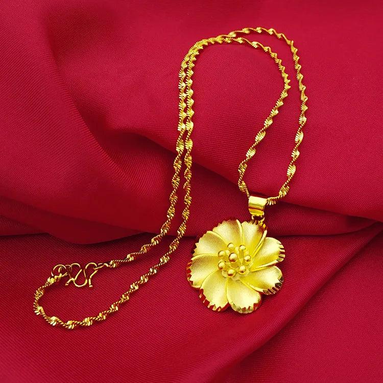 14K Flower Chain Pendant Necklace Statement Jewelry
