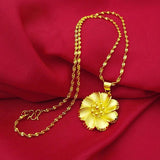 14K Flower Chain Pendant Necklace Statement Jewelry