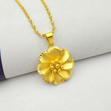 14K Flower Chain Pendant Necklace Statement Jewelry