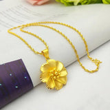 14K Flower Chain Pendant Necklace Statement Jewelry