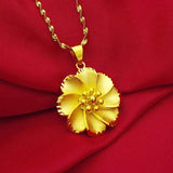 14K Flower Chain Pendant Necklace Statement Jewelry