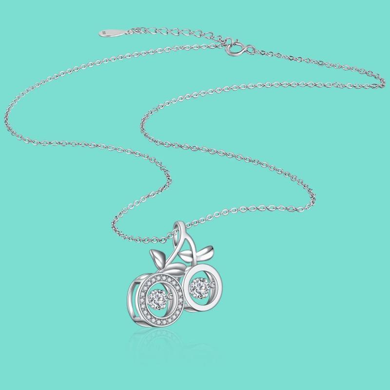 925 Silver Necklace Cherry Pendant Wave Chain Size 40+5cm Jewelry
