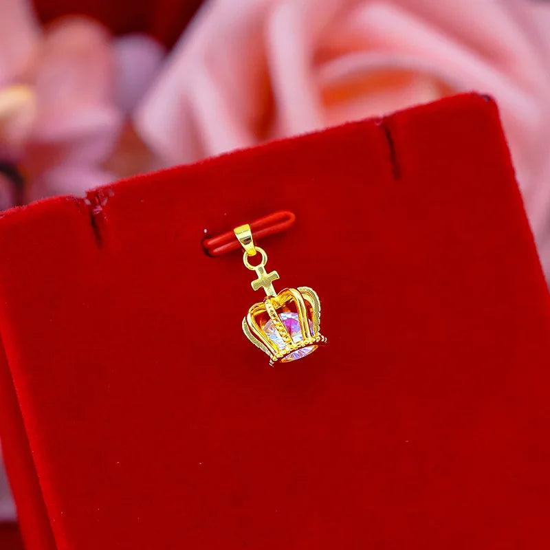 14K Gold Crown Zirconia Pendant for Women