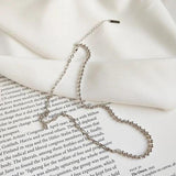 925 Silver Choker Necklace Asymmetric Ball Beads Half Link Chain Short Necklace