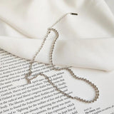 925 Silver Choker Necklace Asymmetric Ball Beads Half Link Chain Short Necklace