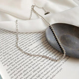 925 Silver Choker Necklace Asymmetric Ball Beads Half Link Chain Short Necklace