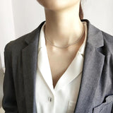 925 Silver Choker Necklace Asymmetric Ball Beads Half Link Chain Short Necklace