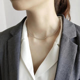 925 Silver Choker Necklace Asymmetric Ball Beads Half Link Chain Short Necklace