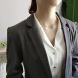 925 Silver Choker Necklace Asymmetric Ball Beads Half Link Chain Short Necklace