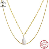 925 Silver Pearl Necklace with Freshwater Pearl Pendants Layered Necklace