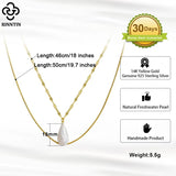 925 Silver Pearl Necklace with Freshwater Pearl Pendants Layered Necklace