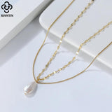 925 Silver Pearl Necklace with Freshwater Pearl Pendants Layered Necklace