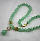 8mm Light Green Jade Necklace Crystal Plated Pendant