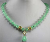 8mm Light Green Jade Necklace Crystal Plated Pendant