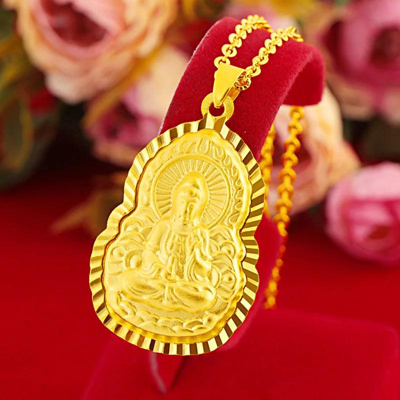 24K Plated Buddha Guanyin Pendant Necklace High Jewelry