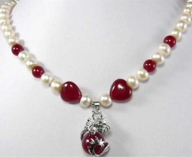 Elegant Red Jade Necklace with Fancy Pendant