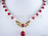 Pearl Red Coral Eagle Pendant Necklace
