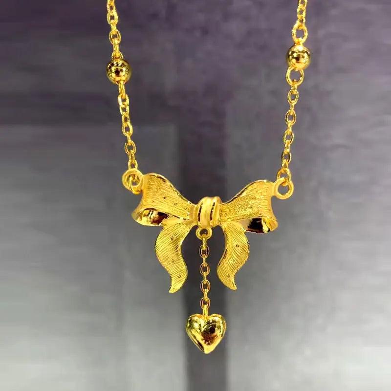 Princess Chain Wedding Love Tassel Bow 24k Plated Necklace