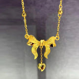 Princess Chain Wedding Love Tassel Bow 24k Plated Necklace