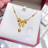 Princess Chain Wedding Love Tassel Bow 24k Plated Necklace