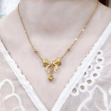 Princess Chain Wedding Love Tassel Bow 24k Plated Necklace
