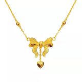Princess Chain Wedding Love Tassel Bow 24k Plated Necklace