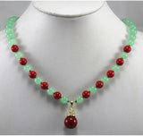 8mm Green Jade & Red Shell Pearl Necklace with 14mm Shell Pearl Pendant