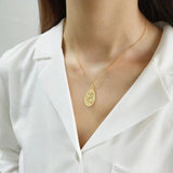 925 Silver Mother Child Pendant Necklace Oval Round Tag Women Necklaces