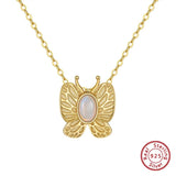 Natural Opal Butterfly Necklace Sterling Silver Gemstone Pendant