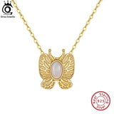 Natural Opal Butterfly Necklace Sterling Silver Gemstone Pendant