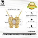 Natural Opal Butterfly Necklace Sterling Silver Gemstone Pendant