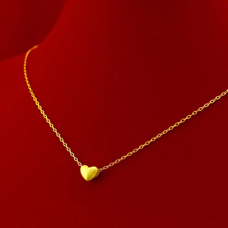 Matte Love Heart Pendant Necklace Chain Chocker 14K Plated for Women