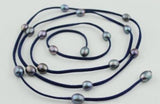 Dark Leather Necklace w/ Freshwater Pearl 48IN 10x12mm