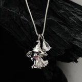 Real S925 Sterling Silver Zircon Spooky Wizard Hat Ghost Pendant