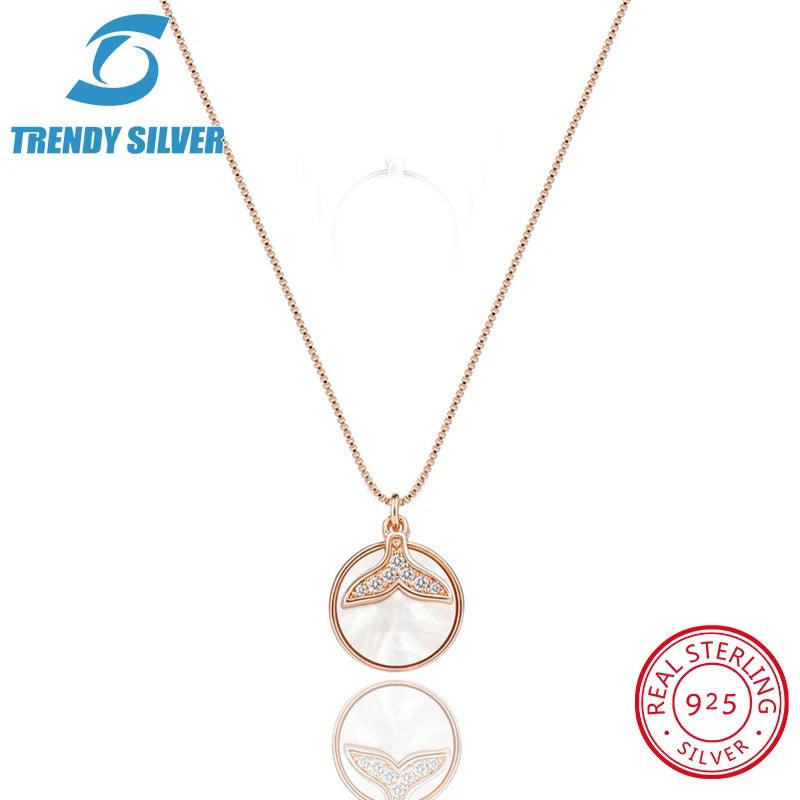 925 Silver Necklace Chain Rose Plated Pendant CZ Jewelry