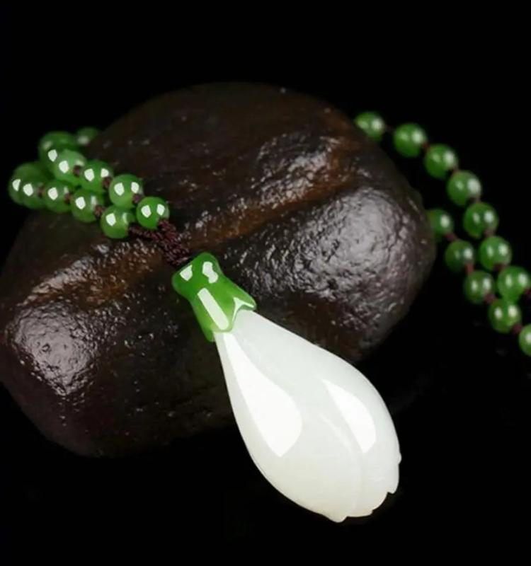 Hetian Jade Magnolia Flower Pendant Natural Jade Necklace