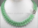 Green Jade Round Beads Necklace with Silver Clasp
