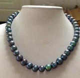 9-10mm Tahitian Round Green Multicolor Pearl Necklace 18inch 14K