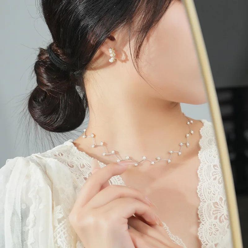 925 Silver Neckband Pearl Bead Choker Necklace Women Wedding Jewelry