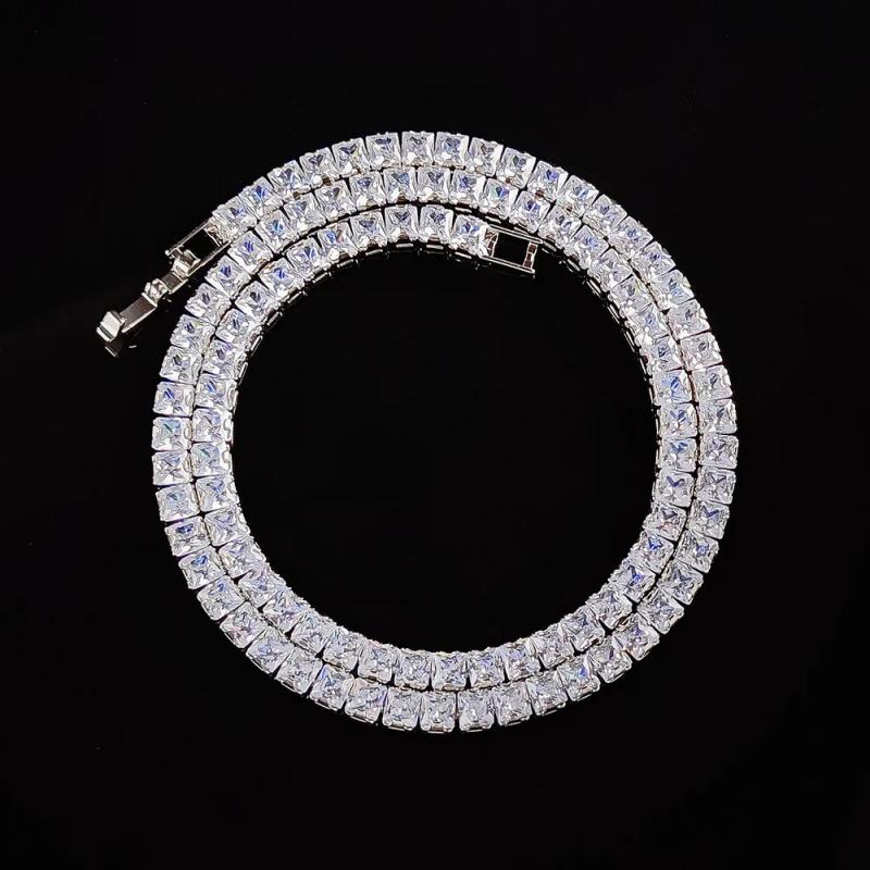 Square 4mm CZ Chain Hip Hop Silver Tennis Necklace for Women