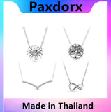 S925 Sterling Silver Charm Infinity Necklace Daisies Leaf Pendants