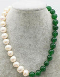 Green Jade & 9-10mm Pearl Necklace 18in
