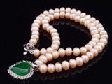 Pink Pearl Green Jade Heart Crystal Flower Pendant Necklace