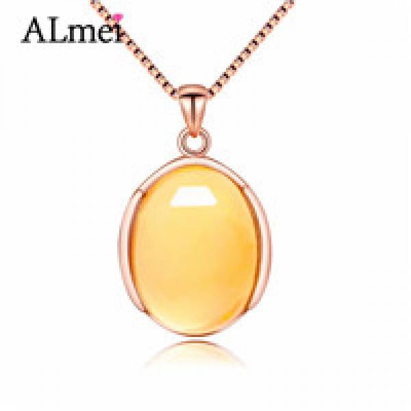 Almei Yellow Citrine Silver Pendant Necklace OL Style